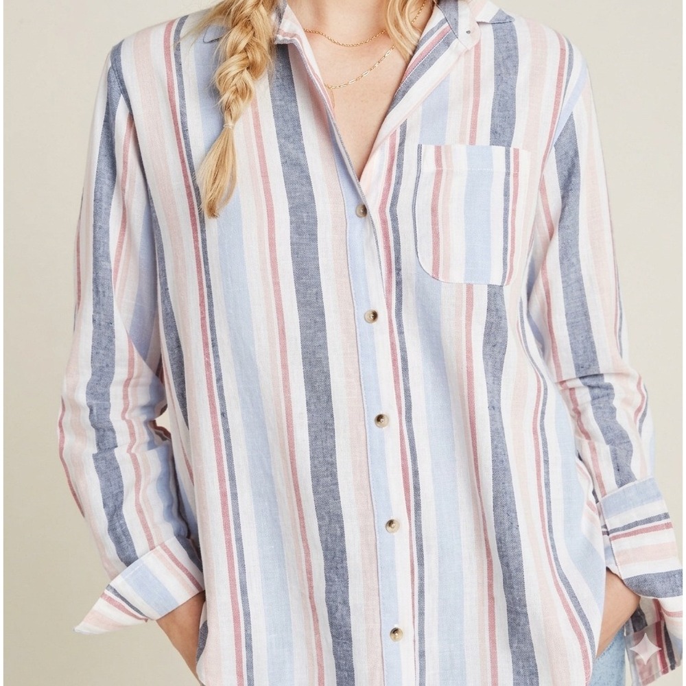 Maeve Striped Button-Down Shirt in Blue, Pink, White